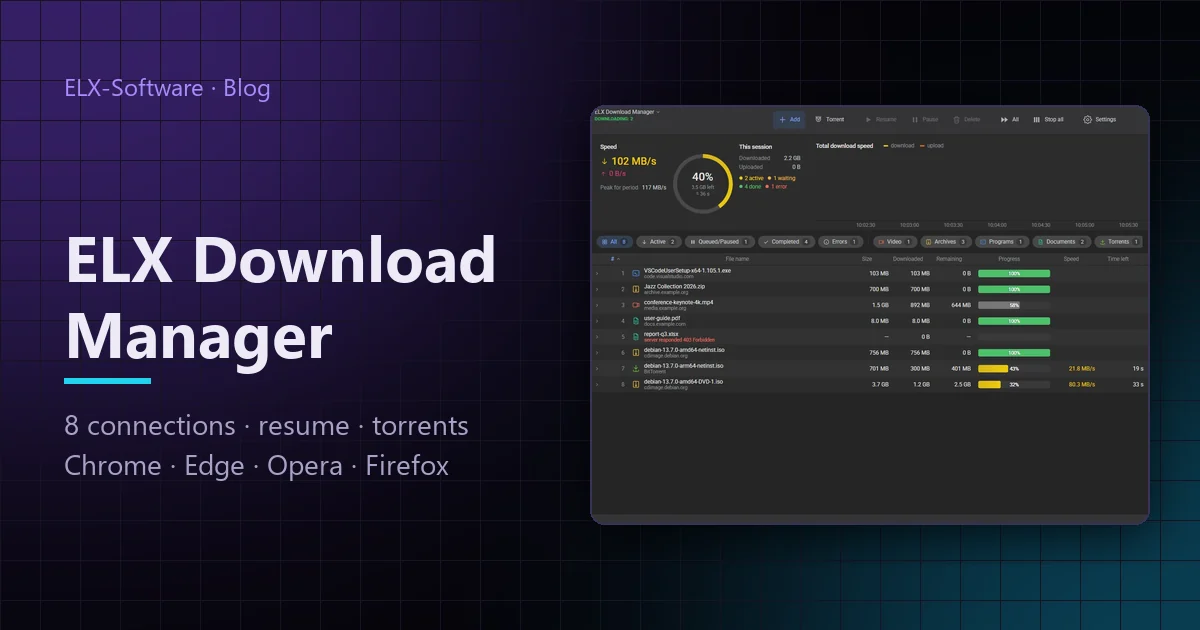 A download manager for Windows: ELX Download Manager instead of IDM