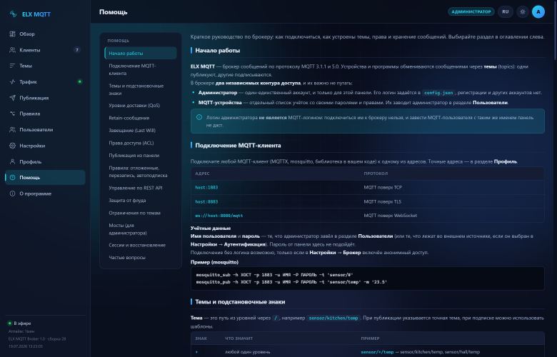 Встроенная документация, доступная в брокере без интернета