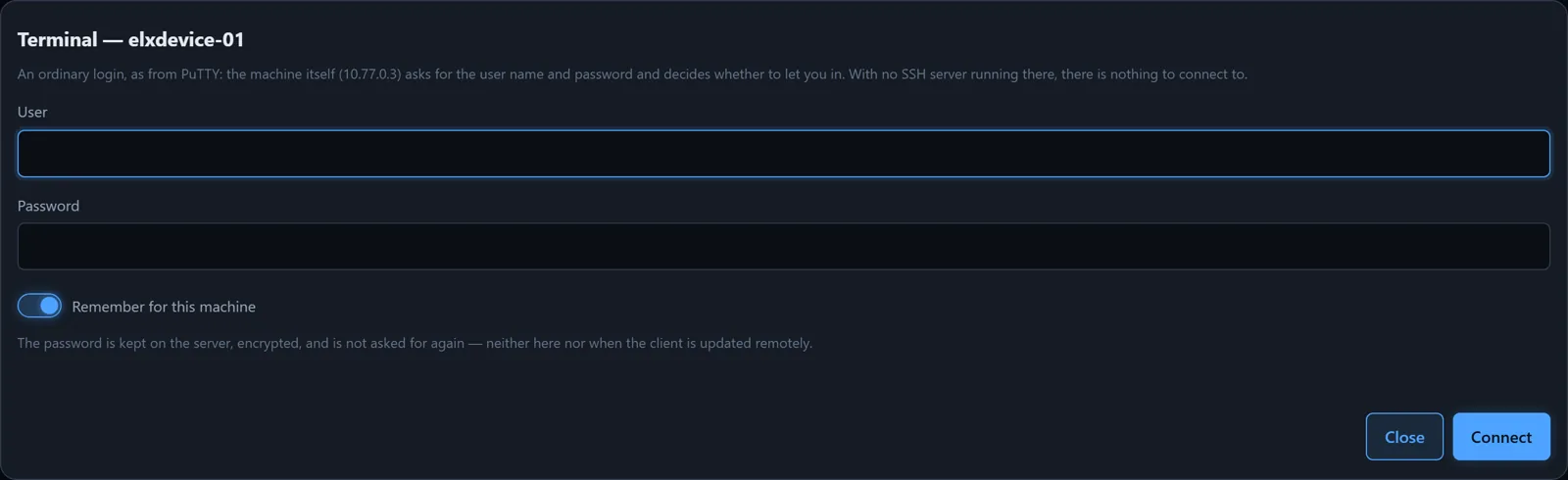 The terminal: an ordinary SSH login, with the machine asking for the password